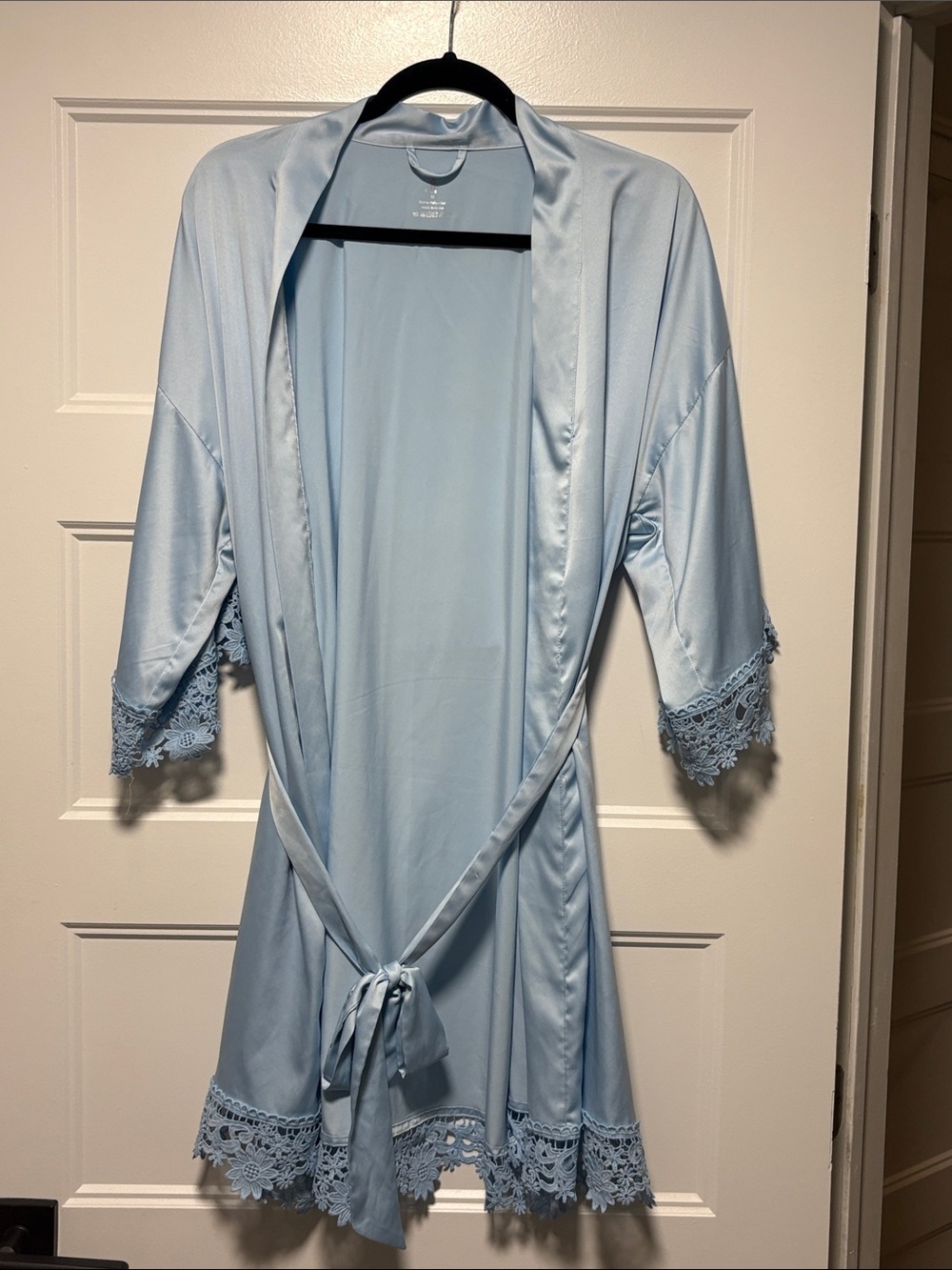 Light Blue Lace-Trim Satin Robe - Women Intimates & Sleepwear